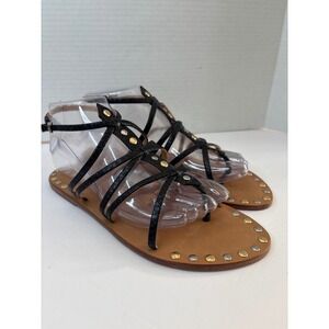 Schutz 8 Malaya Casua Black Embossed Leather Studded Gladiator Sandals NWT